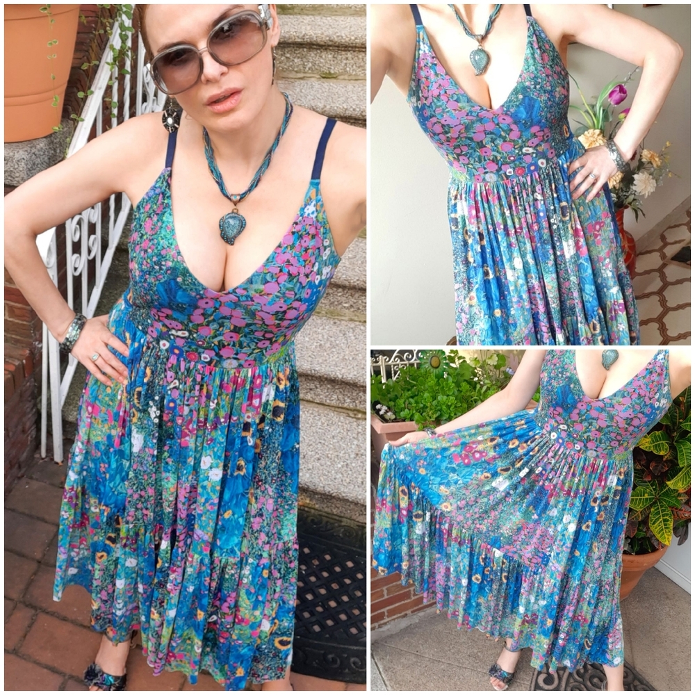 BLACKMILK NWT Klimt Collage Pink Sheer Midaxi Dress Size S - Picture 4 of 12